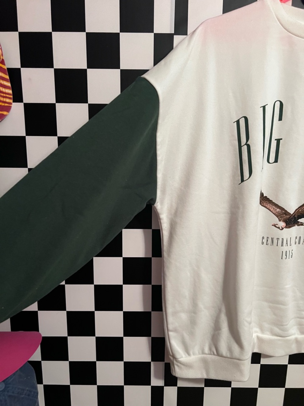 Target Women's Crewneck Sweatshirt - White with Green Colorblock Sleeves - Picture 3 of 5